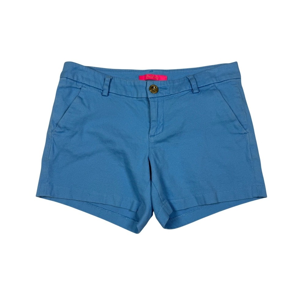 Lilly Pulitzer Callahan Shorts Blue Textured Dobby Cotton Stretch Size 2 Preppy